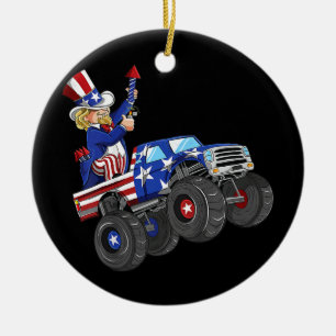 Kids 4th Of July Uncle Sam Monster Truck Ceramic Tree Decoration