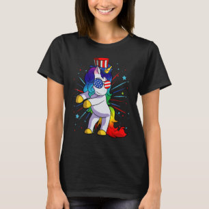 Kids 4th of July Unicorn  Girls Women American Fla T-Shirt