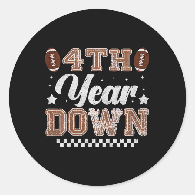 Kids 4th Year Down Football Birthday Party 4th Bir Classic Round Sticker (Front)