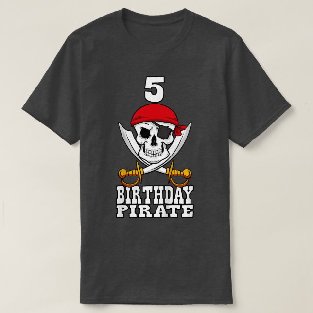Kids 5 Birthday Pirate Themed 5th Birthday Party T T-Shirt (Design Front)