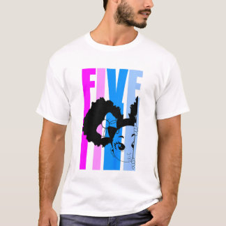 Kids 5 Retro Black Girls 5th Birthday Peekaboo Afr T-Shirt