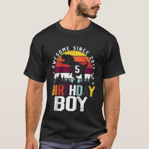 Kids 5 Year Old 5th Birthday Boy Dinosaur Trex Awe T-Shirt