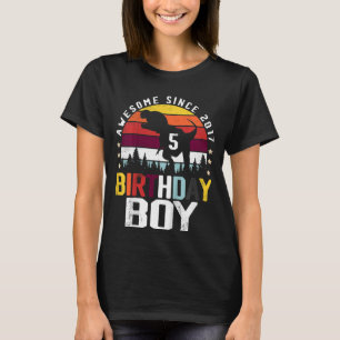 Kids 5 Year Old 5th Birthday Boy Dinosaur Trex Awe T-Shirt