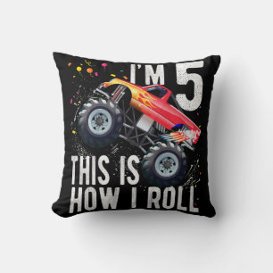 Kids 5 Year Old 5th Birthday Boy Monster Truck Ca Cushion