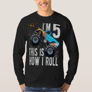 Kids 5 Year Old 5th Birthday Boy Monster Truck Car T-Shirt