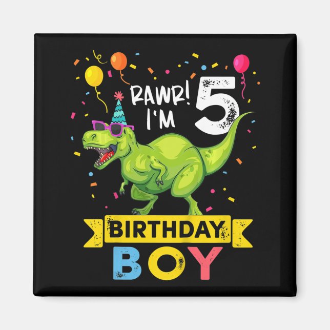 Kids 5 Year Old  5th Birthday Boy T Rex Dinosaur  Magnet (Front)