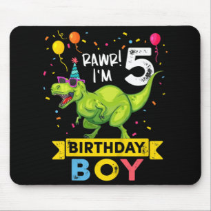 Kids 5 Year Old 5th Birthday Boy T Rex Dinosaur Mouse Pad