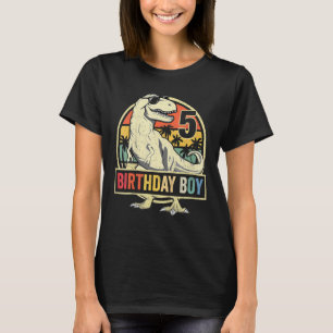 Kids 5 Year Old 5th Birthday Boy T Rex Dinosaur Pa T-Shirt