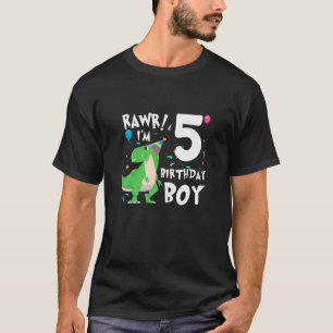 Kids 5 Year Old 5Th Birthday Boy T Rex Dinosaur Pa T-Shirt