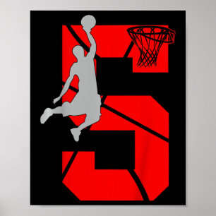 Kids 5 Year Old 5th Bysketbyll Birthday Partytheme Poster