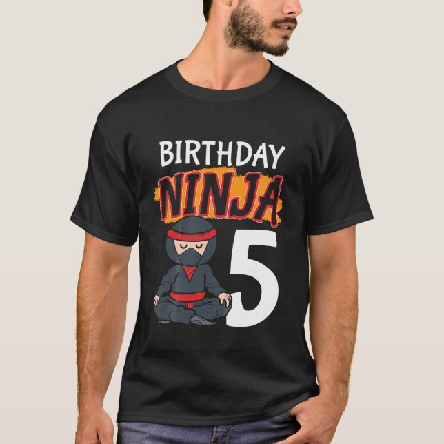 Kids 5 Year Old 5Th Ninja Birthday Boys Party Mart T-Shirt (Front)