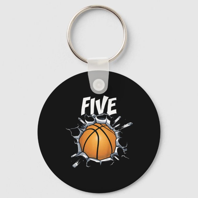 Kids 5 Year Old Basketball Birthday Party Theme 5t Key Ring (Front)