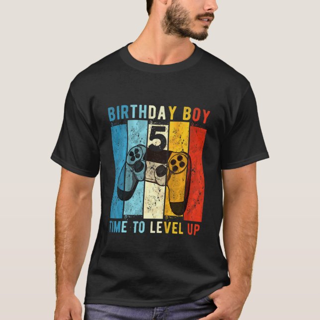 Kids 5 Year Old Birthday Boy 5 Time To Level Up 5t T-Shirt (Front)