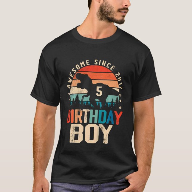 Kids 5 Year Old Dinosaur 5th Birthday Boy Awesome  T-Shirt (Front)