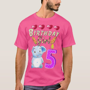 Kids 5 Year Old Elephant Birthday Girl Cute 5th Pa T-Shirt
