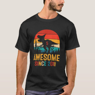 Kids 5 Year Old Gift Boy 5th Birthday Dinosaur Awe T-Shirt
