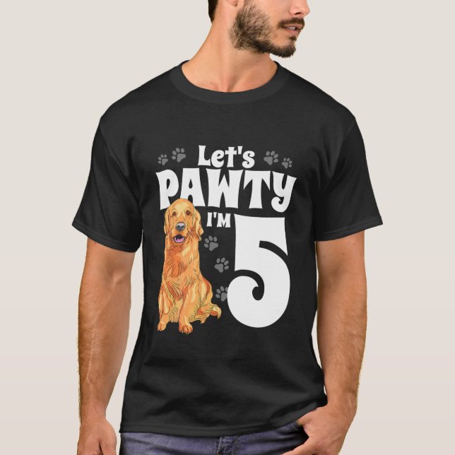 Kids 5 Year Old Golden Retriever Dog Birthday Pawt T-Shirt (Front)