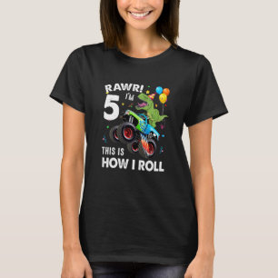 Kids 5 Year Old Monster Truck Dinosaur 5th Birthda T-Shirt