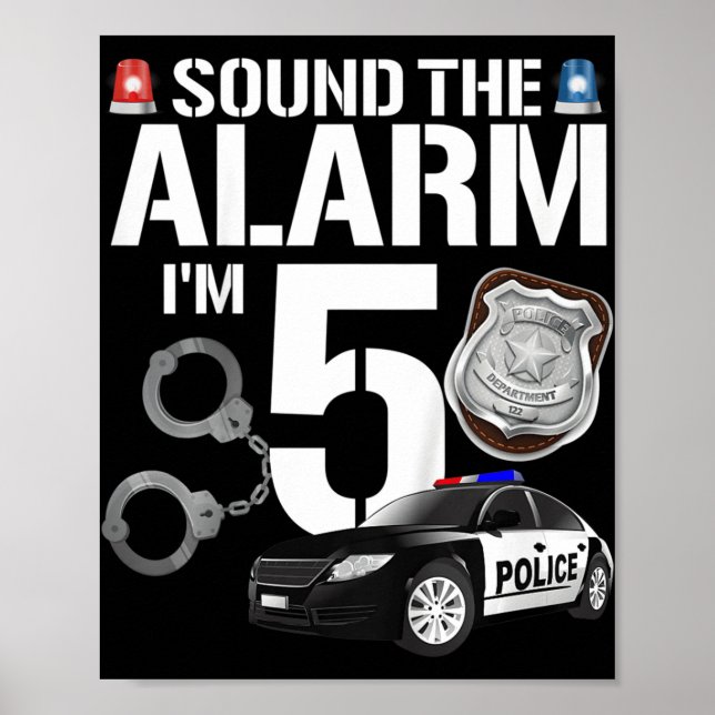 Kids 5 Year Old Police Birthday Officer Cop Car 5t Poster (Front)