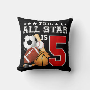 Kids 5 Year Old Sports Star Birthday Party All Spo Cushion