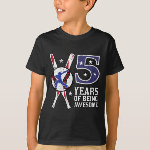 Kids 5 Years Being Awesome Bysebyll Flag 5th Birth T-Shirt
