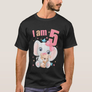 Kids 5 Years Old 5 Birthday Outfit Girl Elephant T-Shirt