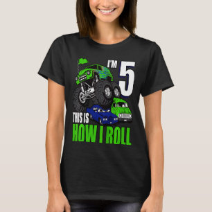 Kids 5 Years Old 5th Birthday Monster Trucks Boys T-Shirt