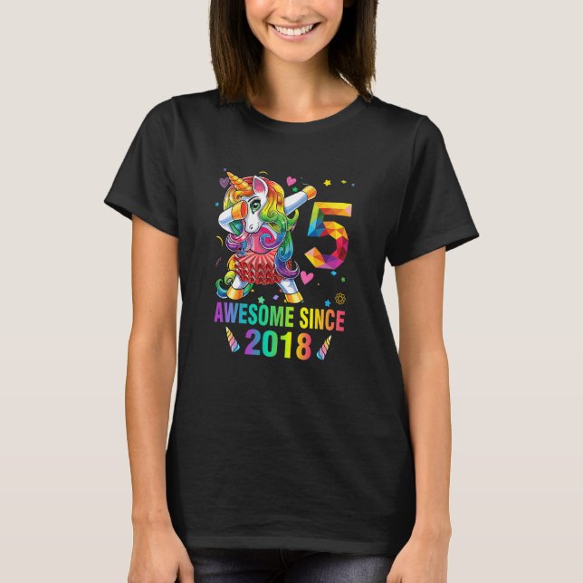 Kids 5 Years Old 5th Birthday Unicorn Dabbing  Gir T-Shirt (Front)