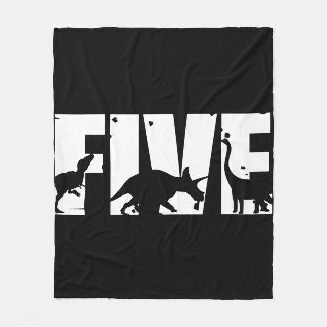 Kids 5 Years Old Birthday Boy Dinosaur T Rex Gift, Fleece Blanket (Front)