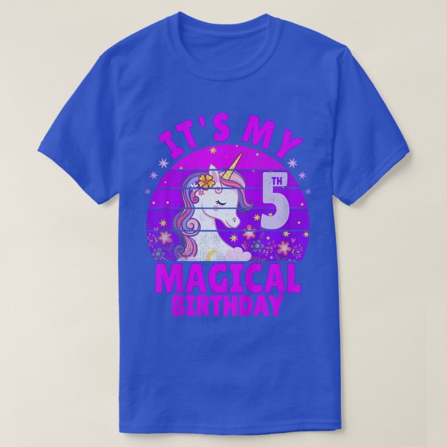 Kids 5 Years Old Birthday Girl Unicorn Purple Vint T-Shirt (Design Front)