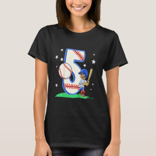 Kids 5 Years Old Dabbing Boy Baseball Player Birth T-Shirt