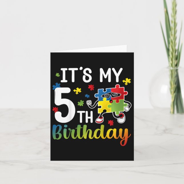 Kids 5th Autism Birthday Party Five Year Old Autis Card (Front)