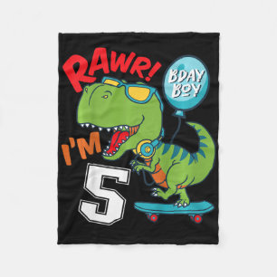 Kids 5th Birthday 5 Year Old Boy T-rex Skateboardi Fleece Blanket