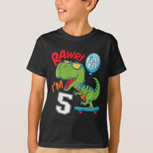 Kids 5th Birthday 5 Year Old Boy T-rex Skateboardi T-Shirt