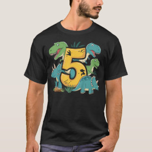Kids 5th Birthday 5 Years Old Boy T Rex Dinosaur D T-Shirt