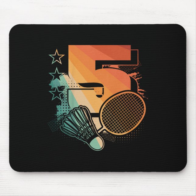 Kids 5th Birthday Boy Badminton Player Badminton 5 Mouse Pad (Front)