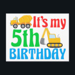 Kids 5th Birthday Boy Construction Vehicle Postcard<br><div class="desc">Cool construction vehicle postcard invitation for a kid who likes cars and trucks. Cute digger and cement mixer design for a kid who likes vehicles. Use these cards to invite other children to a party.</div>