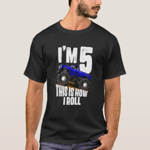 Kids 5th Birthday Boy Monster Truck Rule Jam Fiv T-Shirt
