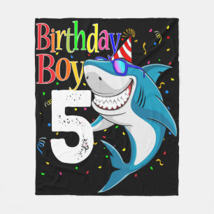 Kids 5th Birthday Boy Shark  Jaw-Some Five  Boys  Fleece Blanket