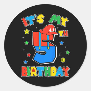 Kids 5th Birthday Boy Super Gamer Gaming Theme B-d Classic Round Sticker