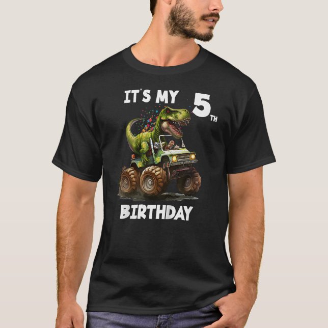 Kids 5th Birthday Boy - Turning 5 Dinosaur T-Shirt (Front)