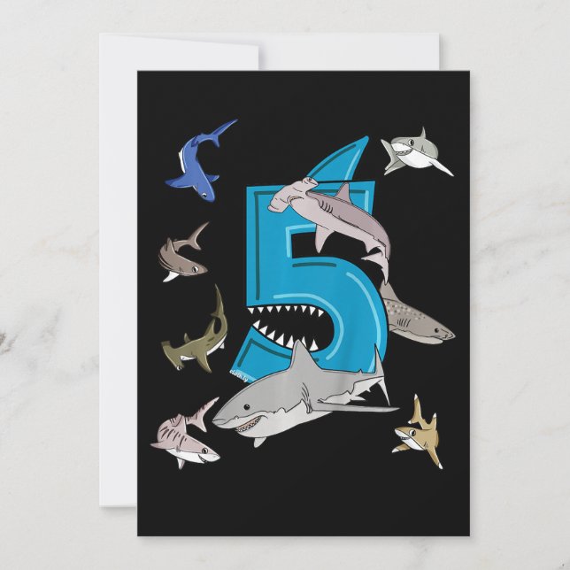 Kids 5th Birthday Boys Shark White Shark Invitation (Front)