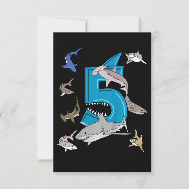 Kids 5th Birthday Boys Shark White Shark RSVP Card (Front)