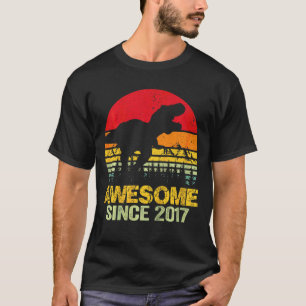 Kids 5th Birthday Dinosaur Trex Awesome Since 2017 T-Shirt