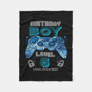 Kids 5th Birthday Gamer Level 5 Unlocked Video Gam Fleece Blanket
