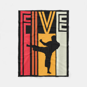 Kids 5th Birthday Gift Karate Retro Taekwondo Mart Fleece Blanket