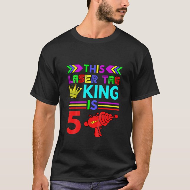 Kids 5th Birthday Gift - This Laser Tag King Is 5 T-Shirt (Front)