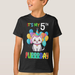 Kids 5th Birthday Girl Cat Shirt Fifth Bday Girl G
