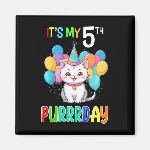 Kids 5th Birthday Girl Cat Shirt Fifth Bday Girl G Magnet