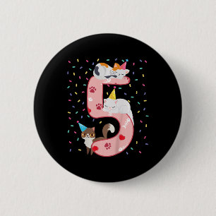 Kids 5th Birthday Girl Cute Cat Outfit 5 Years Old 6 Cm Round Badge